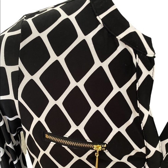 MICHAEL KORS Black & White Diamond Zipper Pockets Long Sleeve PS - Picture 2 of 3